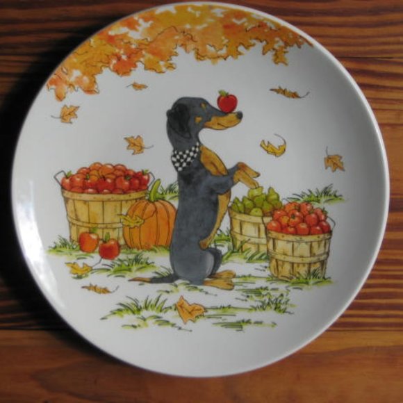 NWT Dog in Scarf Plate Fall Harvest Dachshund Doxin by Certified International - Picture 5 of 6